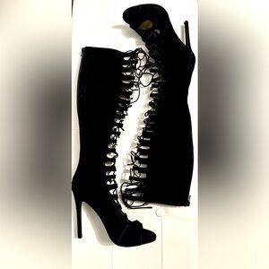 Liliana Peep Toe Lace Up Knee High Boots
